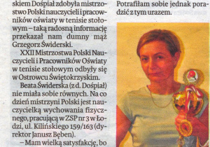dyr Beata Świderska zdobyła tytuł Mistrza Polski w tenisie stołowym nauczycieli